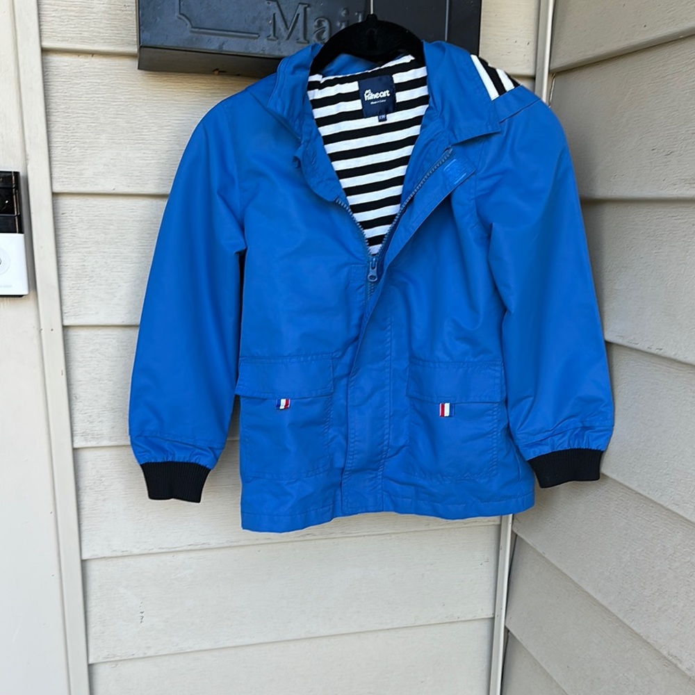 Blue Raincoat with Stretch Cuffs and Hood